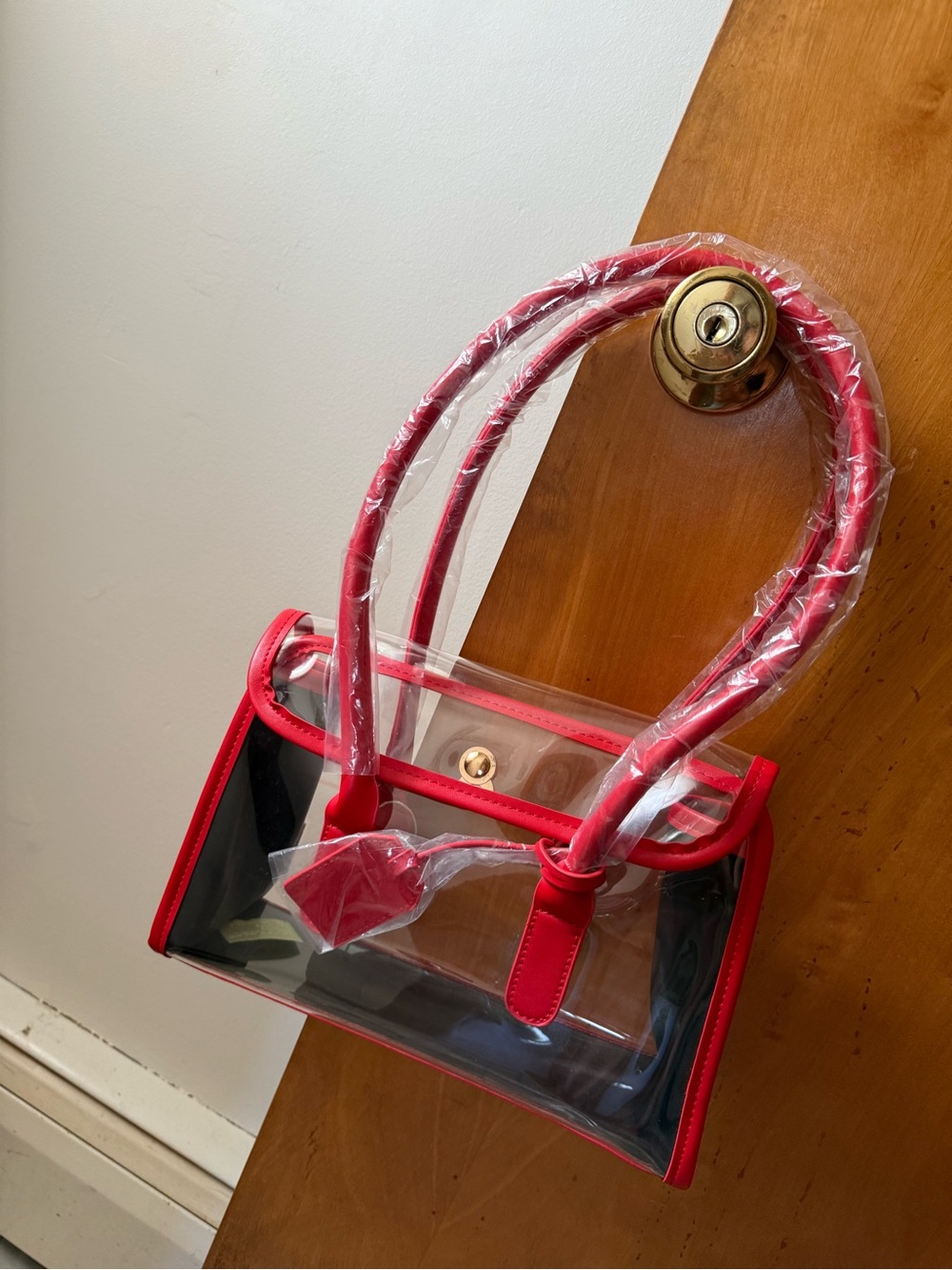 Clear Red Trim Women's Handbag with included Wallet